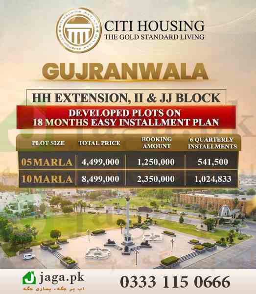 Citi Housing Gujranwala Latest On Ground Plots Payment Plan