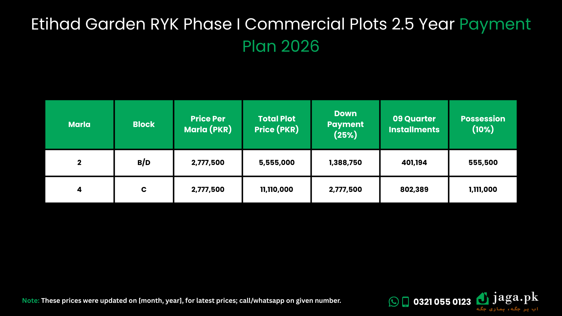 2. Etihad Garden RYK Phase I Commercial Plots 2.5 Year Payment Plan 2026
