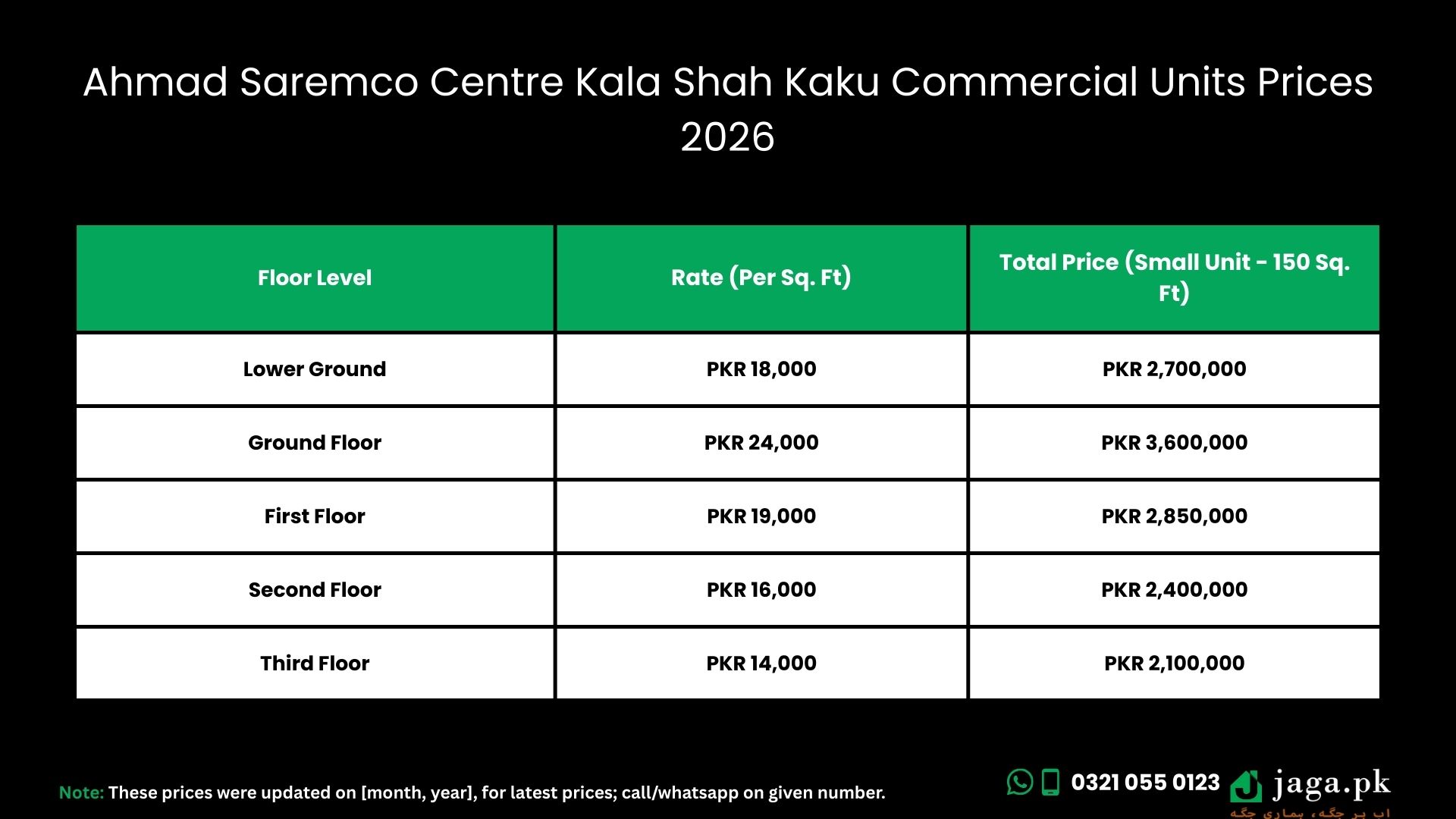Ahmad Saremco Centre Kala Shah Kaku Commercial Units Prices 2026