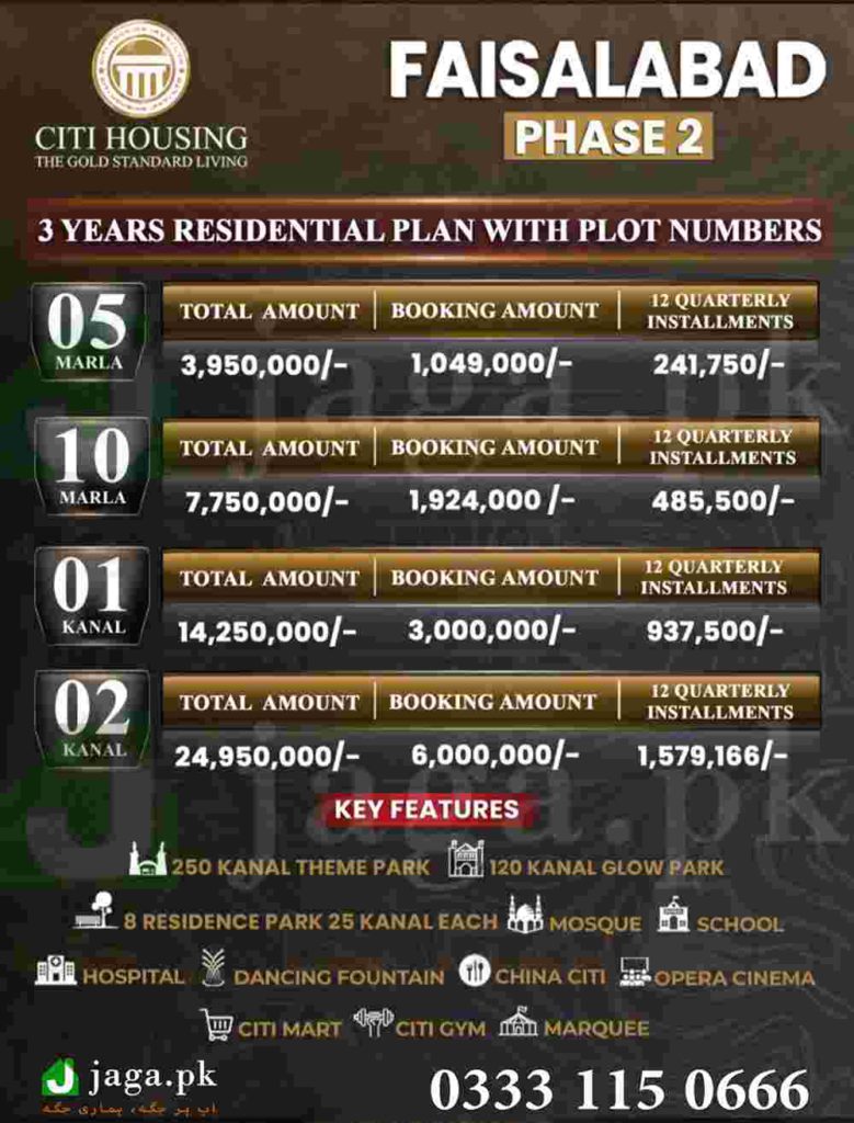Citi Housing Faisalabad Phase 2 Updated Payment Plan