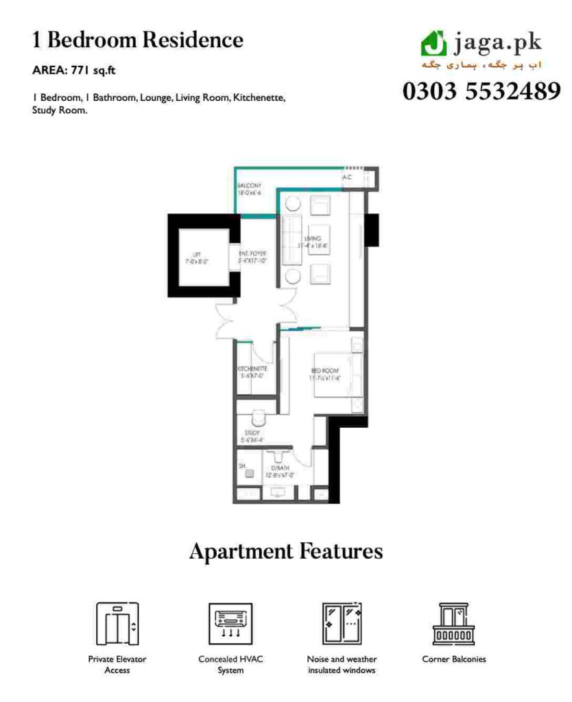 1 Bedroom Residence_Floor Plan