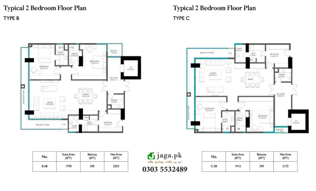Type B, C Typical 2 Bedroom Floor Plan