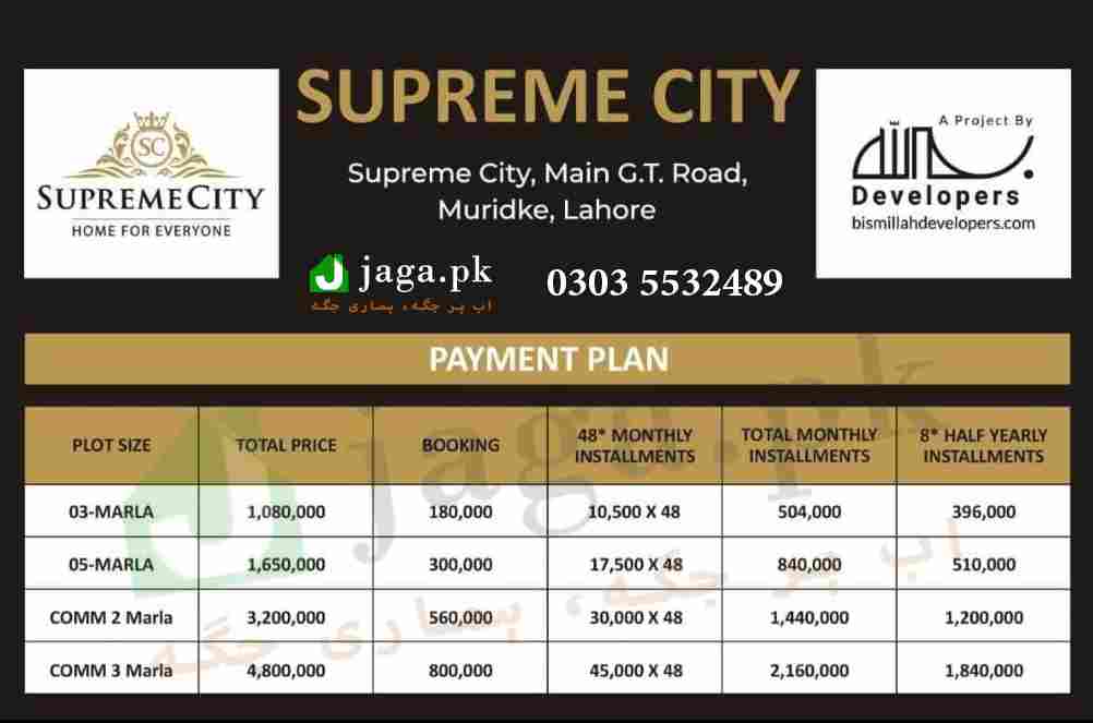 Supreme City Muridke Payment Plan 2022