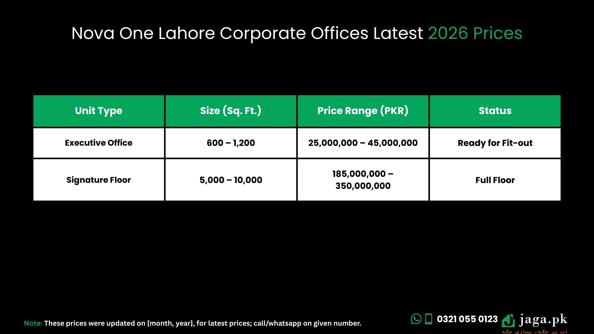 Nova One Lahore Latest 2026 Prices