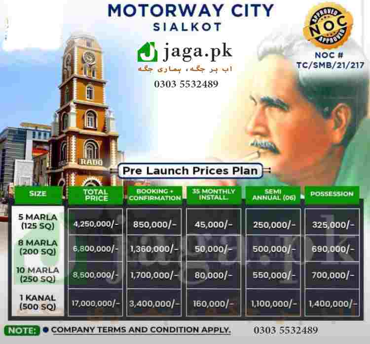 Motorway City Sialkot Pre Launch PRices and Updated Payment Plan