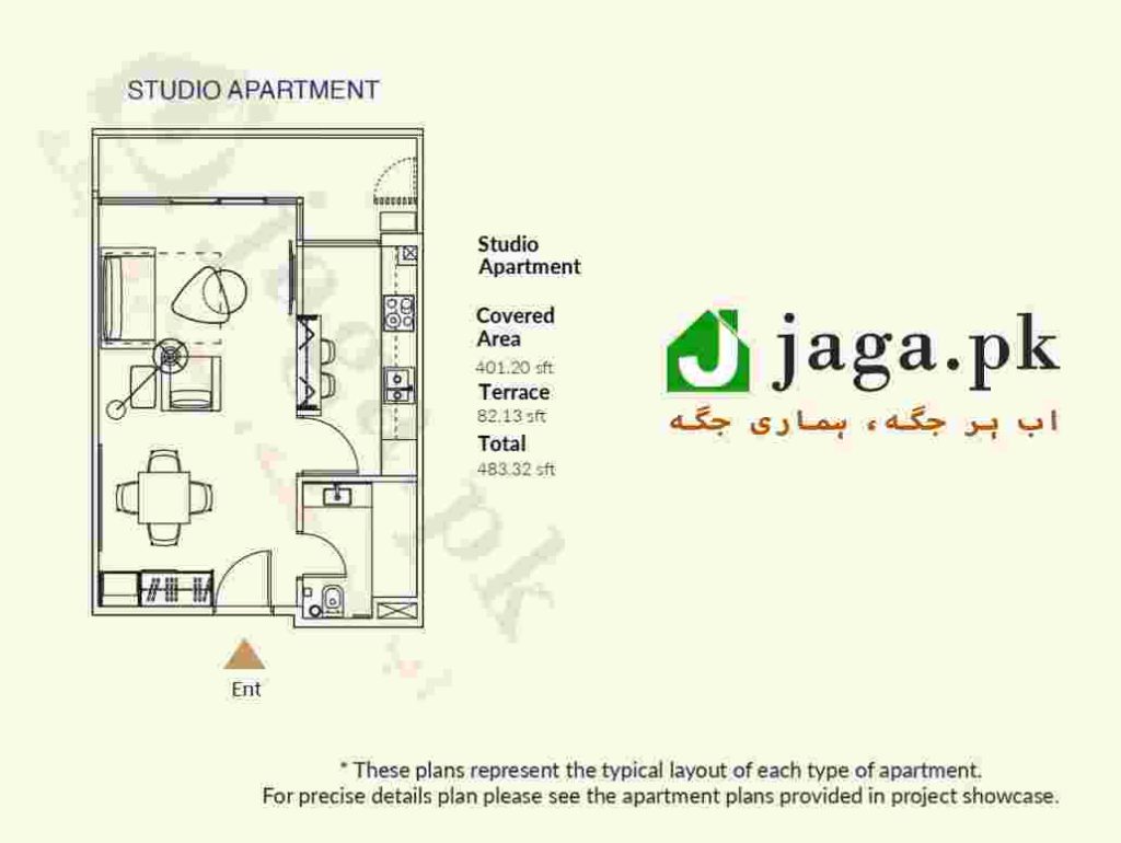 One Capital Residences Islamabad Studio Apartments Layout Plan