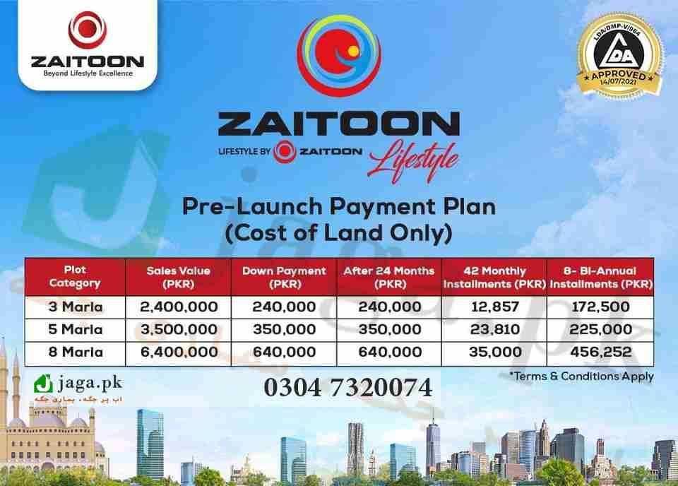 Zaitoon Lifestyle Pre-Launch Installment Plan 2022