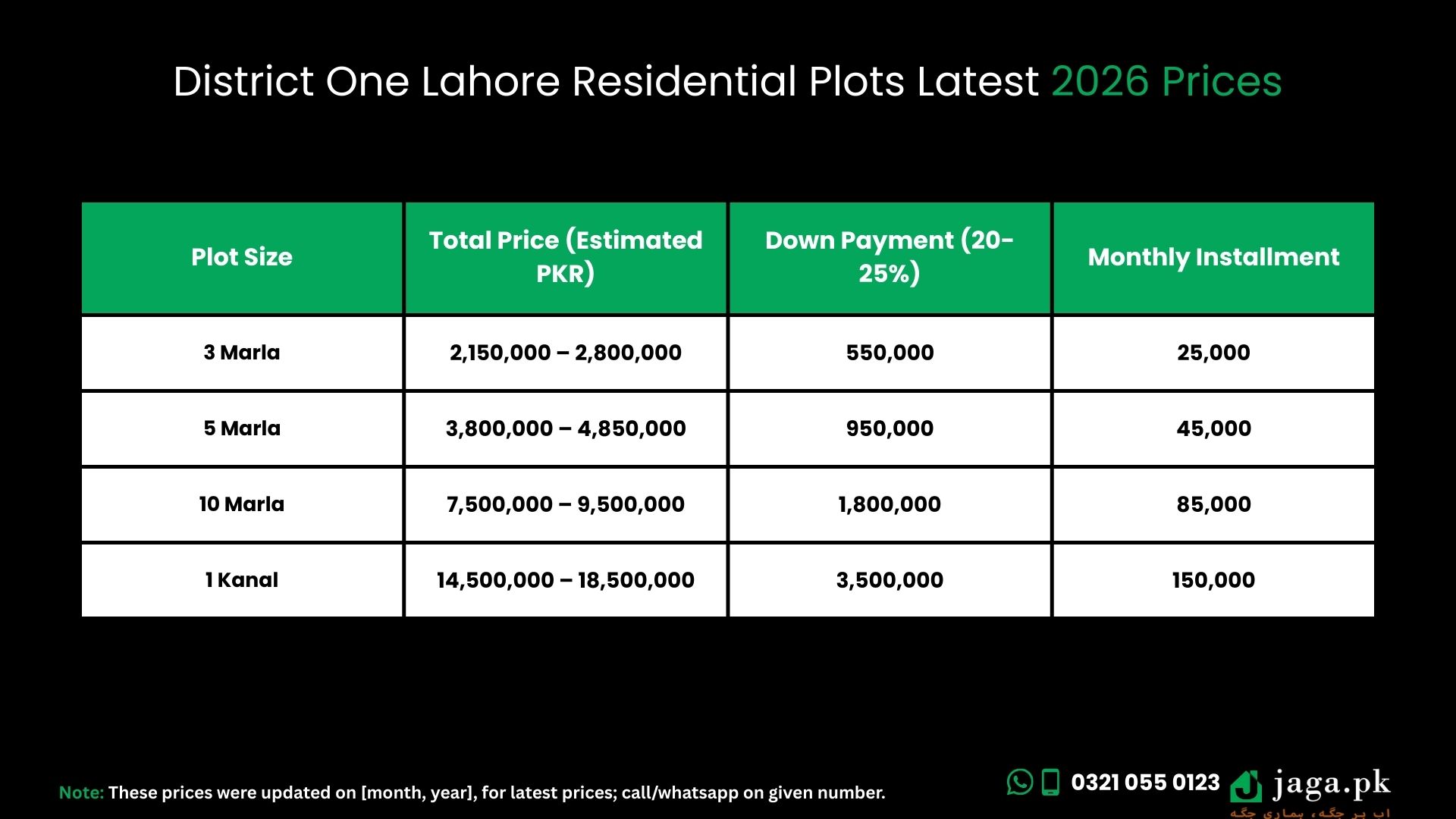 District One Lahore Latest 2026 Prices
