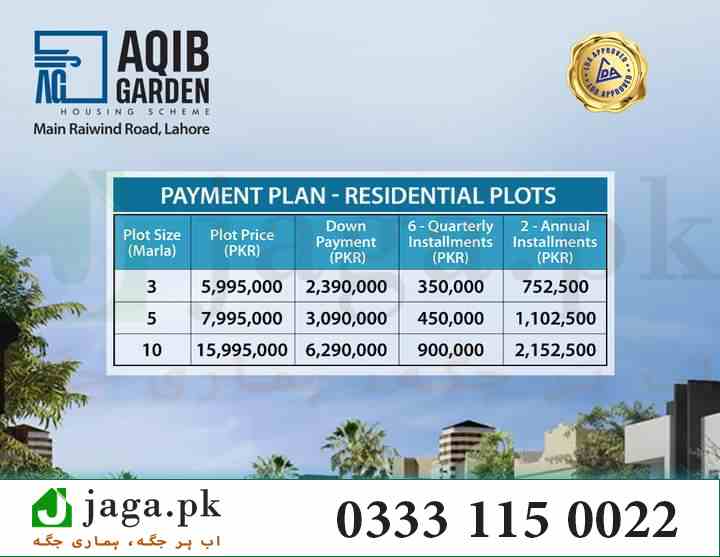 Aqib Garden Lahore Updated Payment Plan