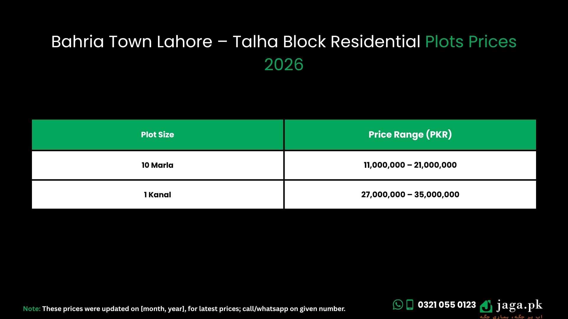 Bahria Town Lahore – Talha Block Residential Plots Prices (2026)