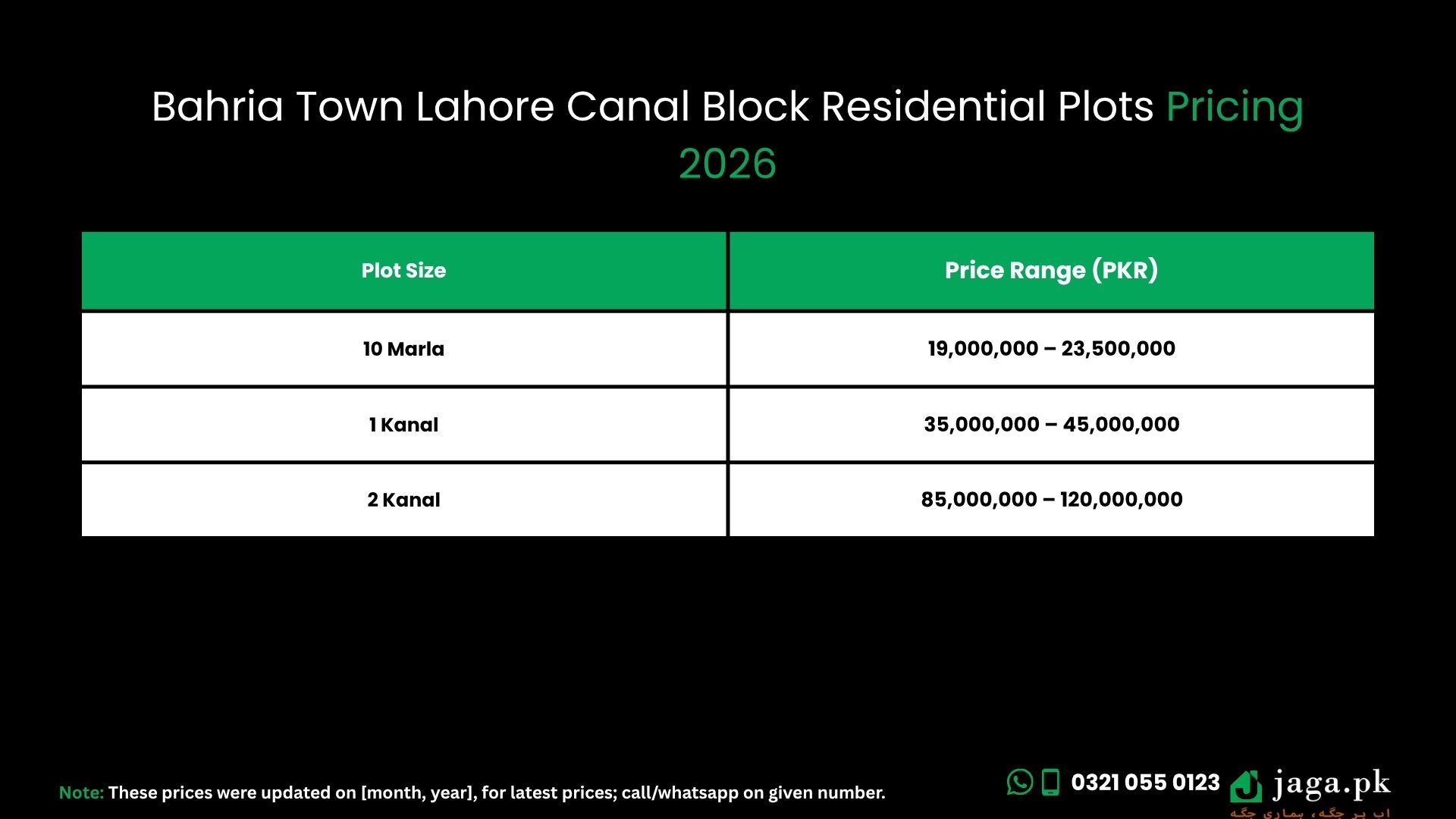 Bahria Town Lahore Canal Block Residential Plots Pricing 2026