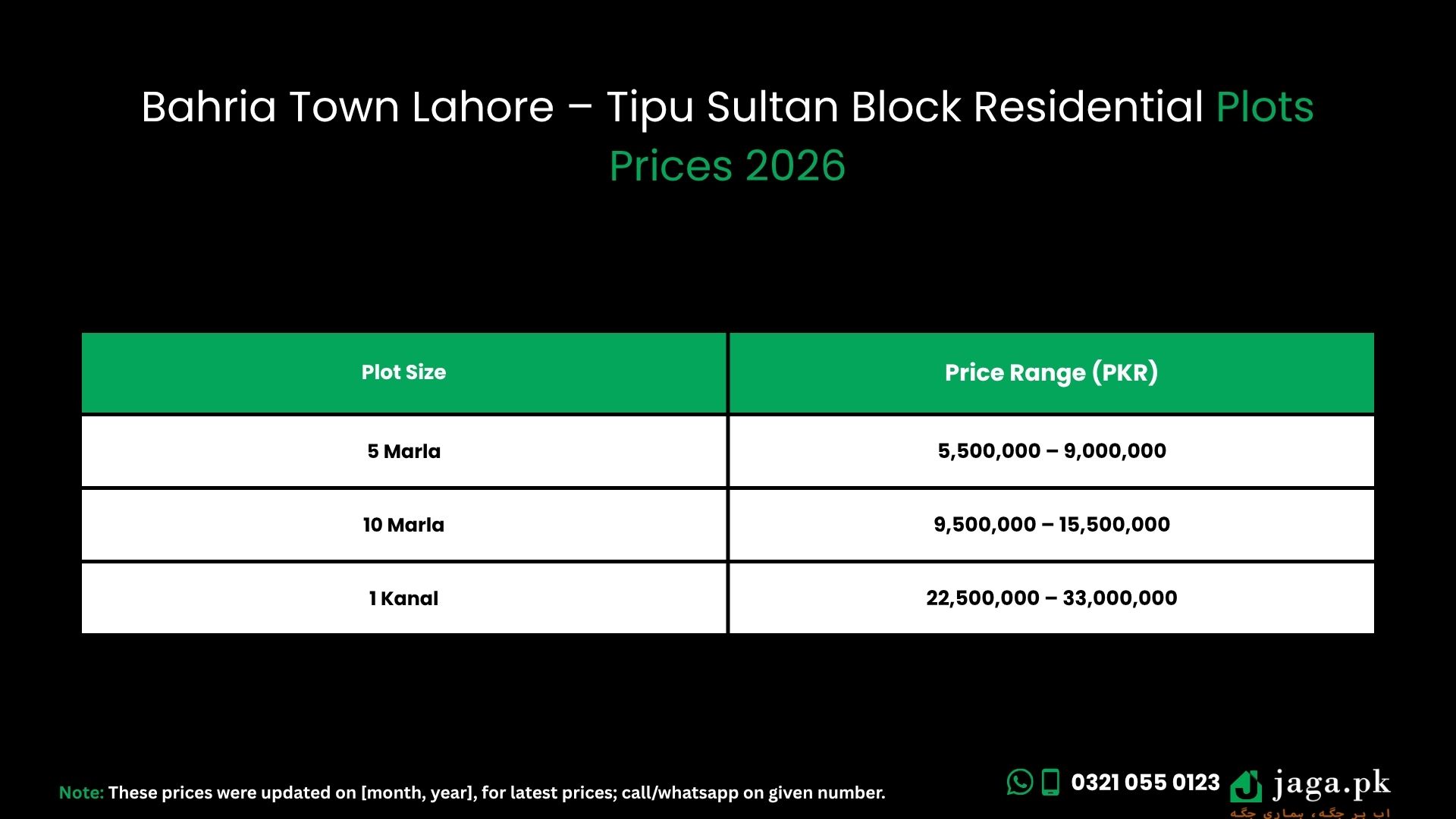 Bahria Town Lahore – Tipu Sultan Block Residential Plots Prices (2026)