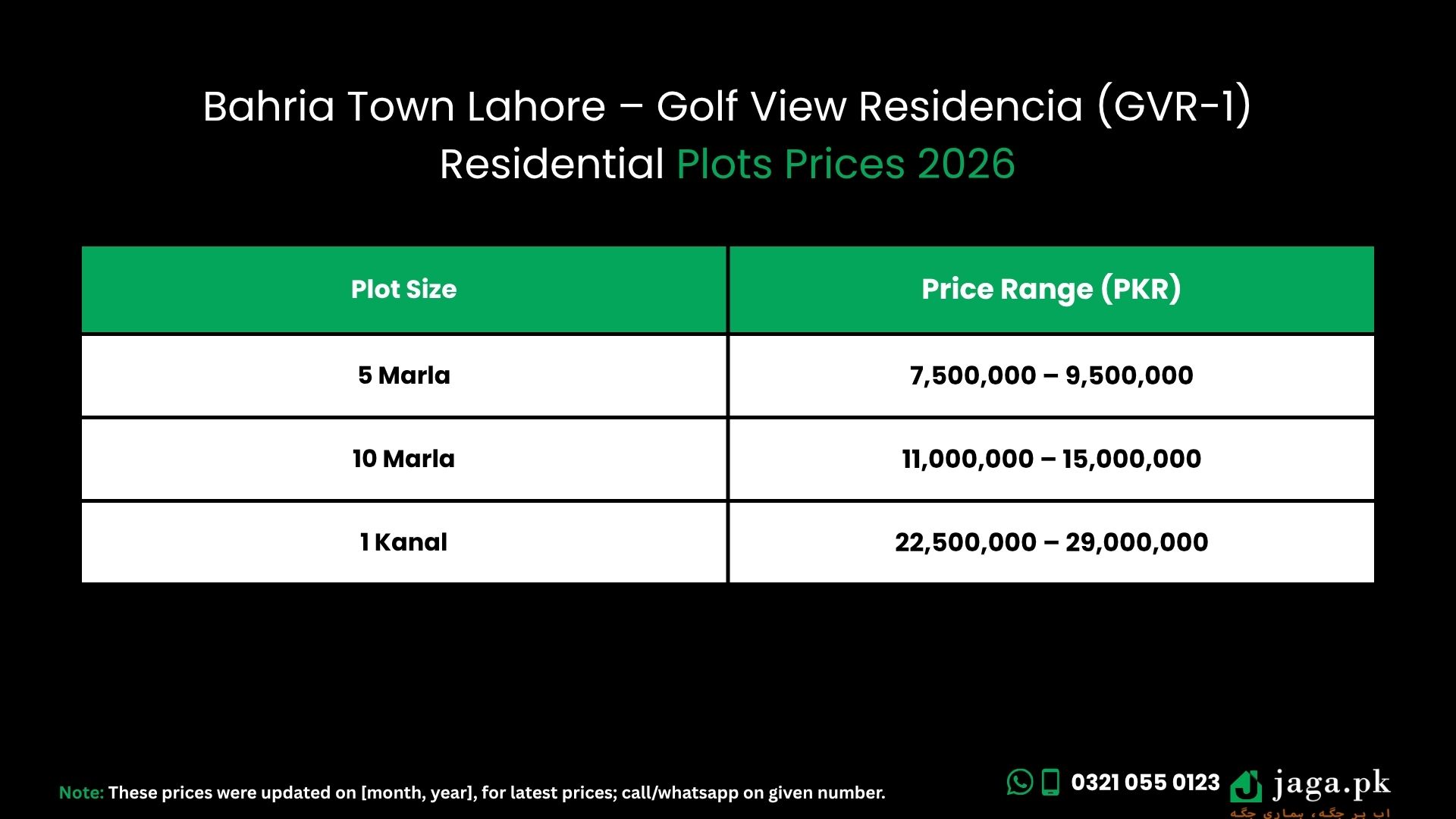Bahria Town Lahore – Golf View Residencia (GVR-1) Residential Plots Prices (2026)