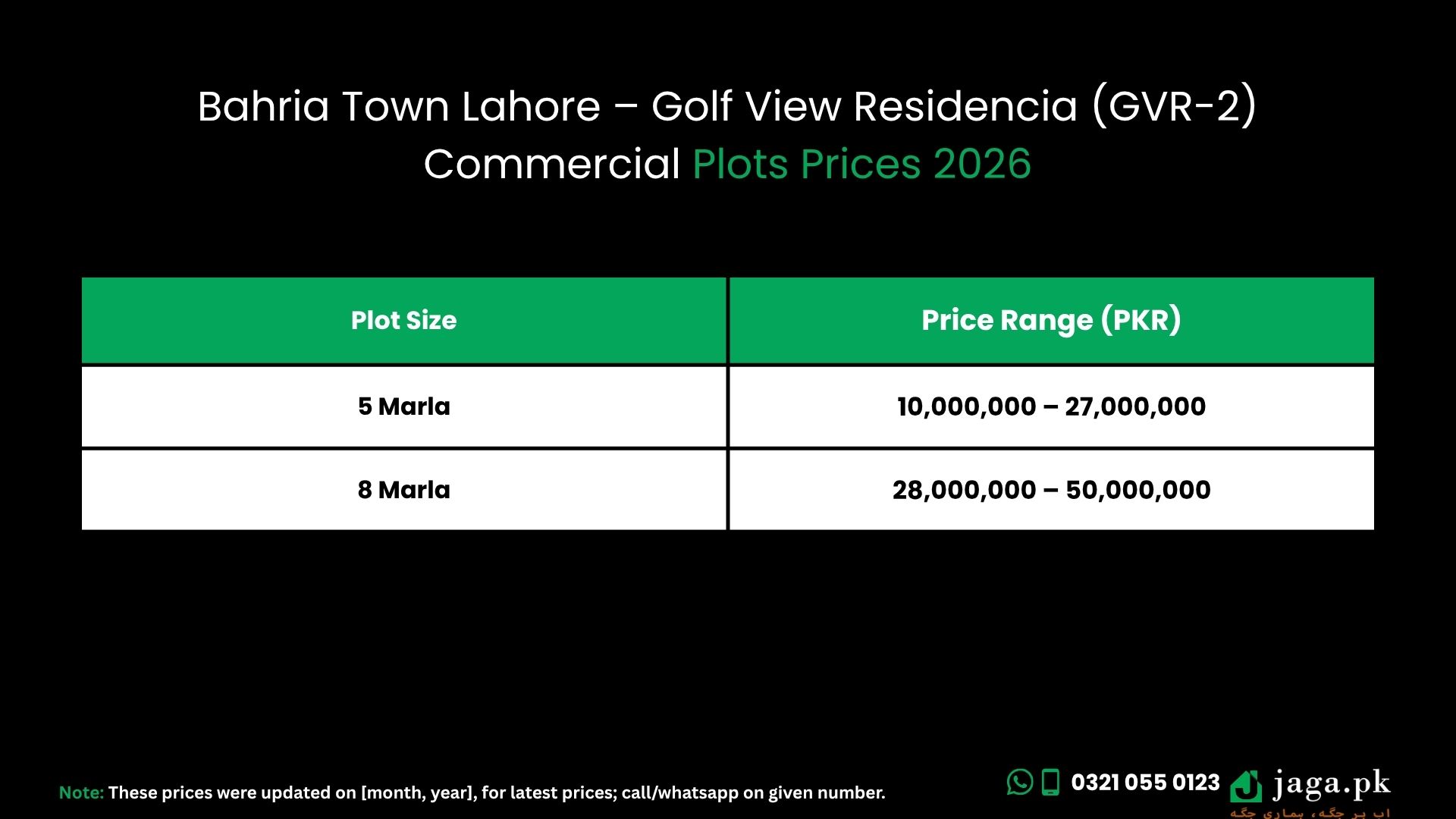 Bahria Town Lahore – Golf View Residencia (GVR-2) Commercial Plots Prices (2026)